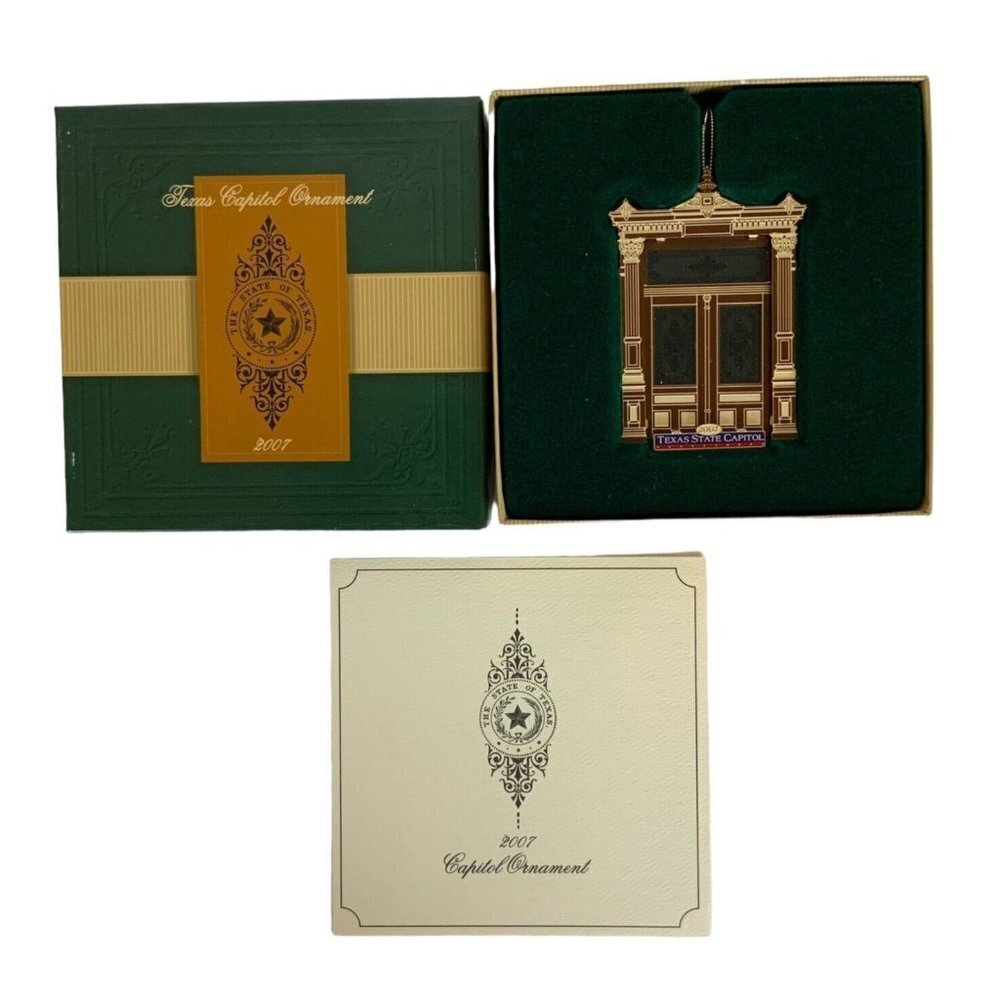 Texas State Capitol Ornament 2007 Etched Glass Doors Christmas Collectible Box